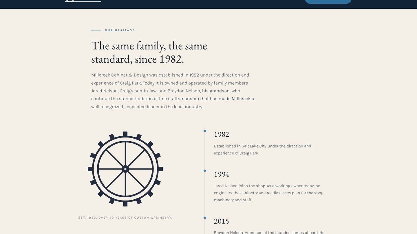 The heritage timeline section of the new homepage