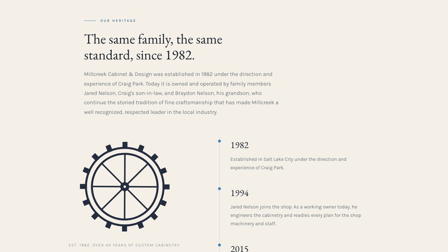 The heritage timeline section of the new homepage