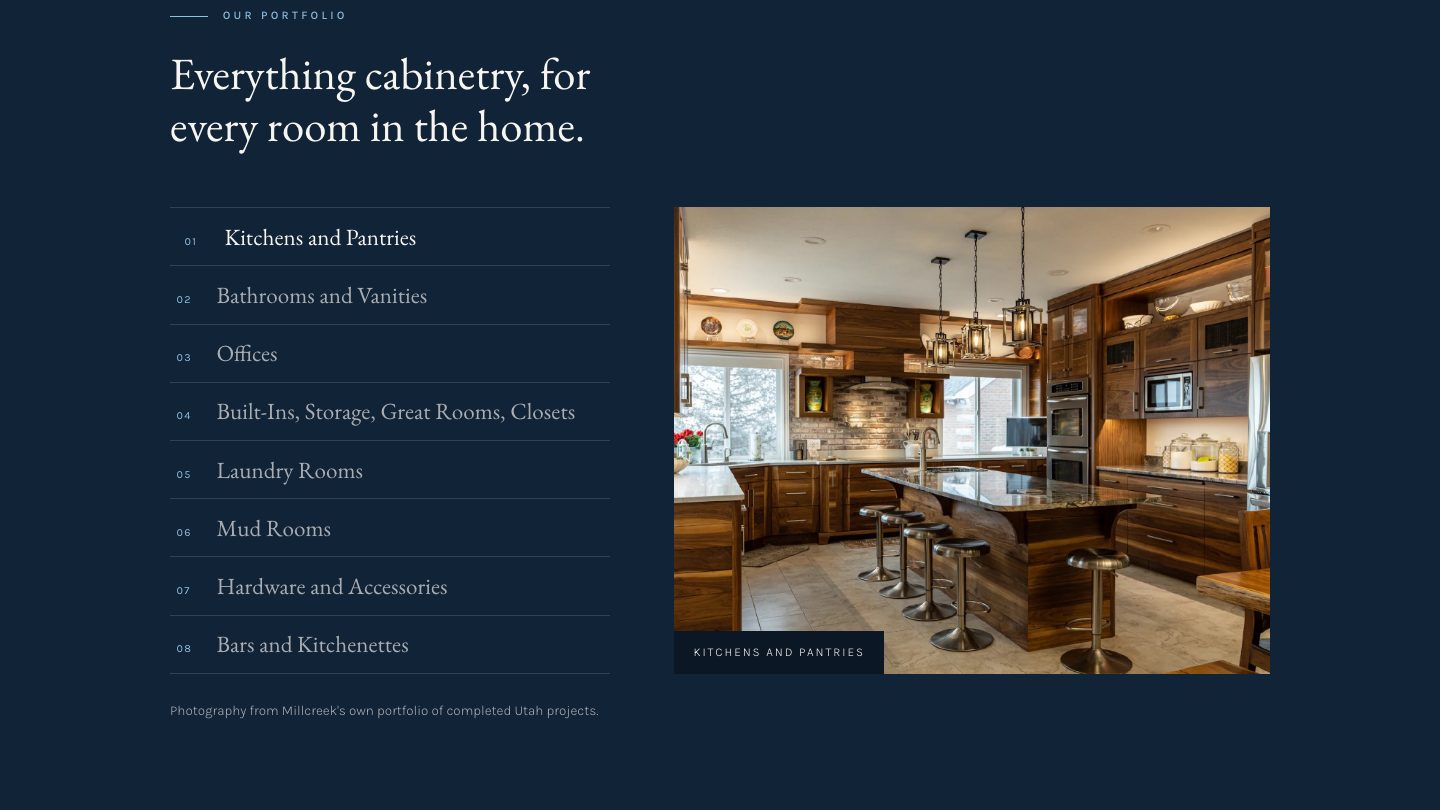 The portfolio section of the new homepage